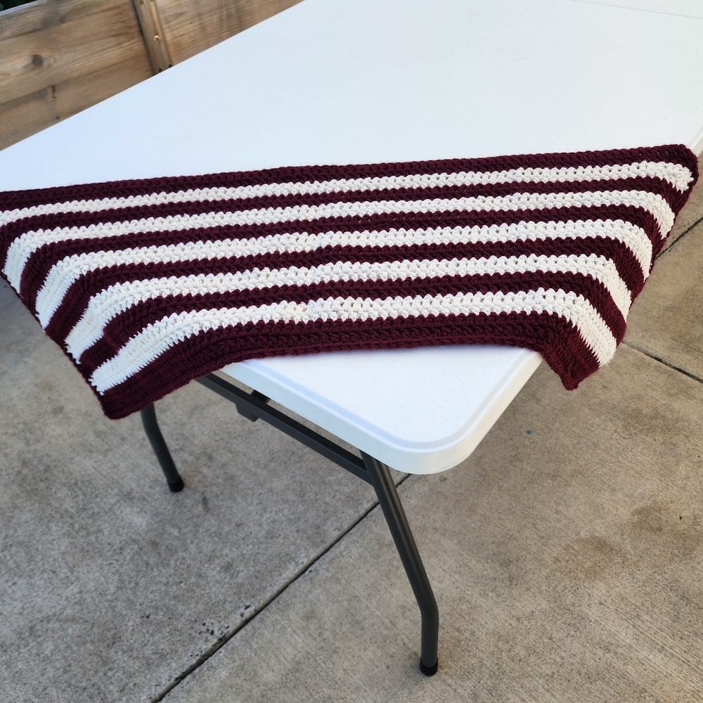 *NEW* Handmade Crochet Table Runner in Burgundy and Cream